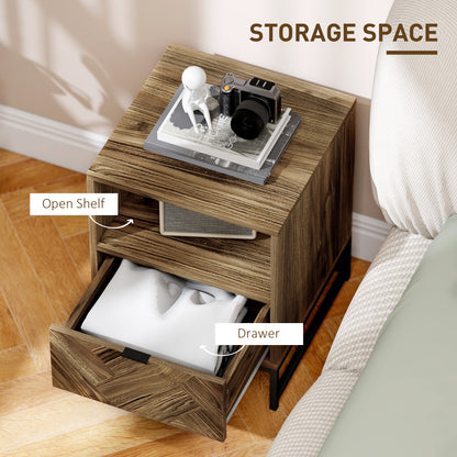 HOMCOM bedside table with open shelf and extended drawer, shown from above