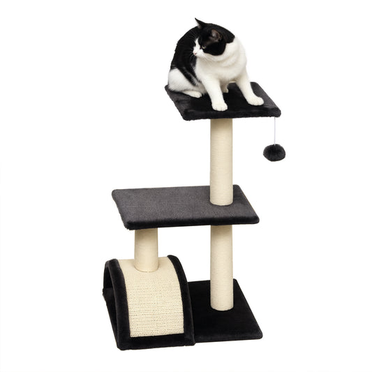 Photo of PawHut 72cm Cat Tree with Scratching Post, Pad for Indoor Cats - Smoky Grey in Grey colour on a white background
