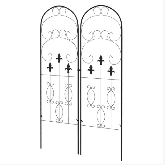 Photo of Outsunny Metal Trellis Set of 2, Garden Trellis for Climbing Plants Support Frames, Scrolls Design in Design colour on a white background