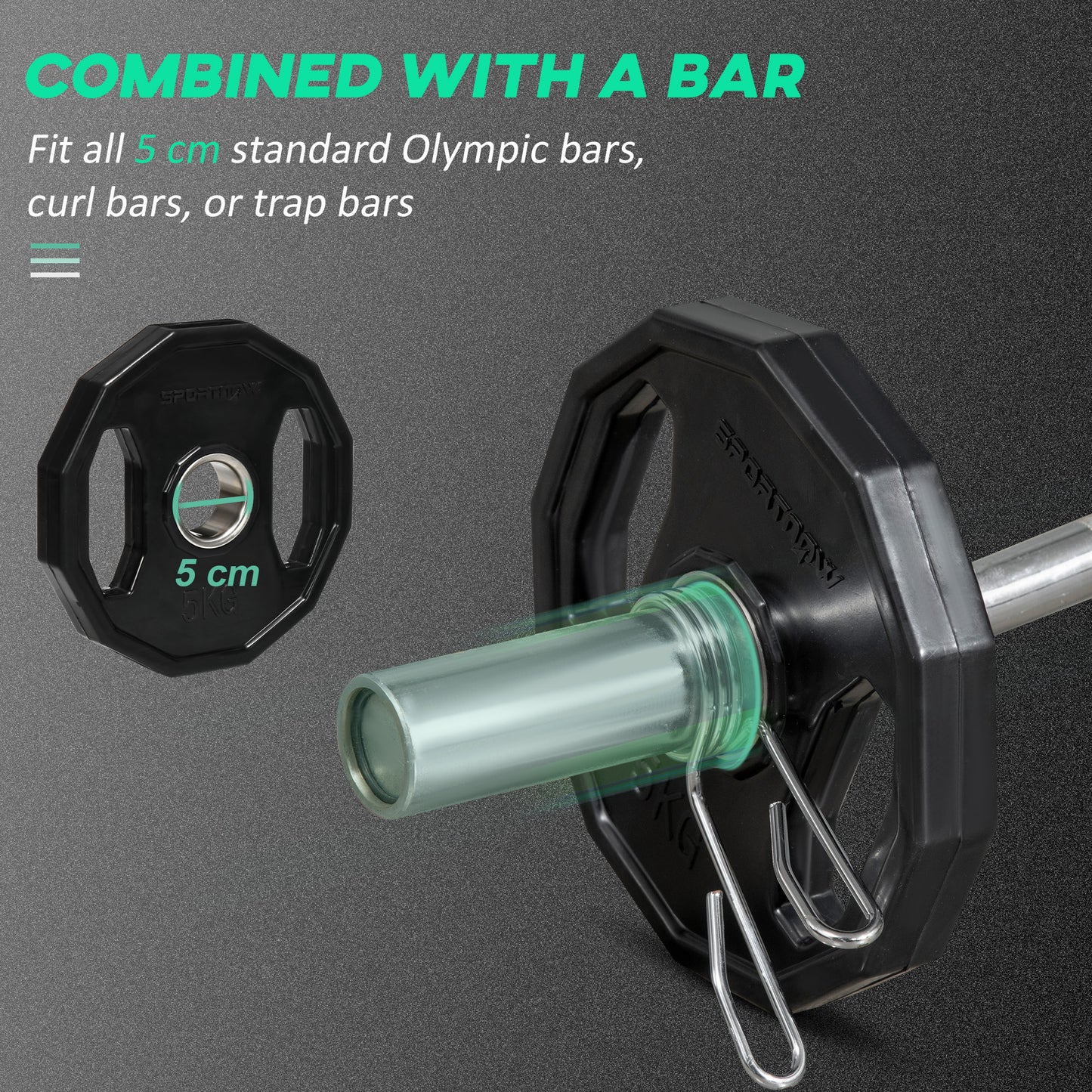 SPORTNOW Olympic Weight Plates Set, Metal and Rubber Bumper Plates Weights Discs with 2"/5cm Holes, for Home Gym Weight Lifting Strength Training, 2 x 5kg, Black