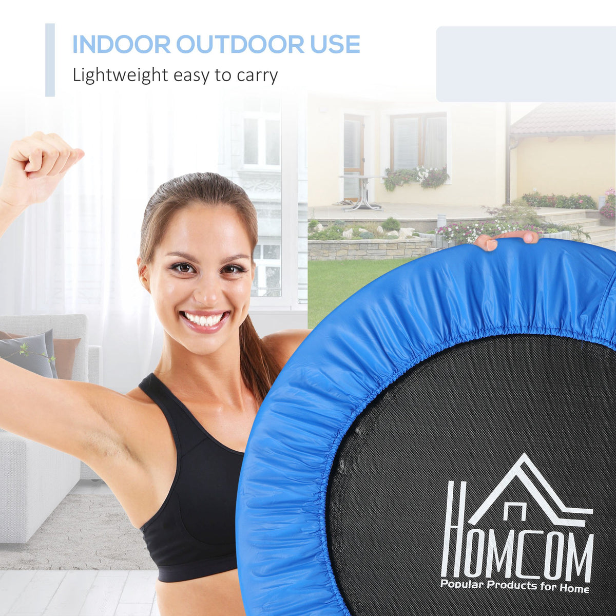 HOMCOM mini trampoline with blue safety pad and black jumping surface