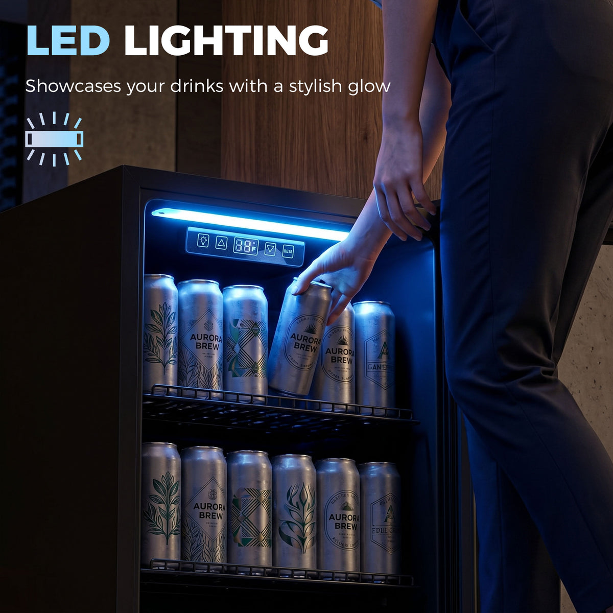 HOMCOM 70L Drinks Fridge, 70 Can Under Counter Freestanding Beer Fridge with LED Light