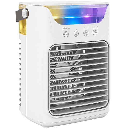 Photo of HOMCOM Air Cooler with Adjustable Head, Portable Air Conditioner with 3 Wind Speed, 2 Cool Mist, RGB Light, White in White colour on a white background