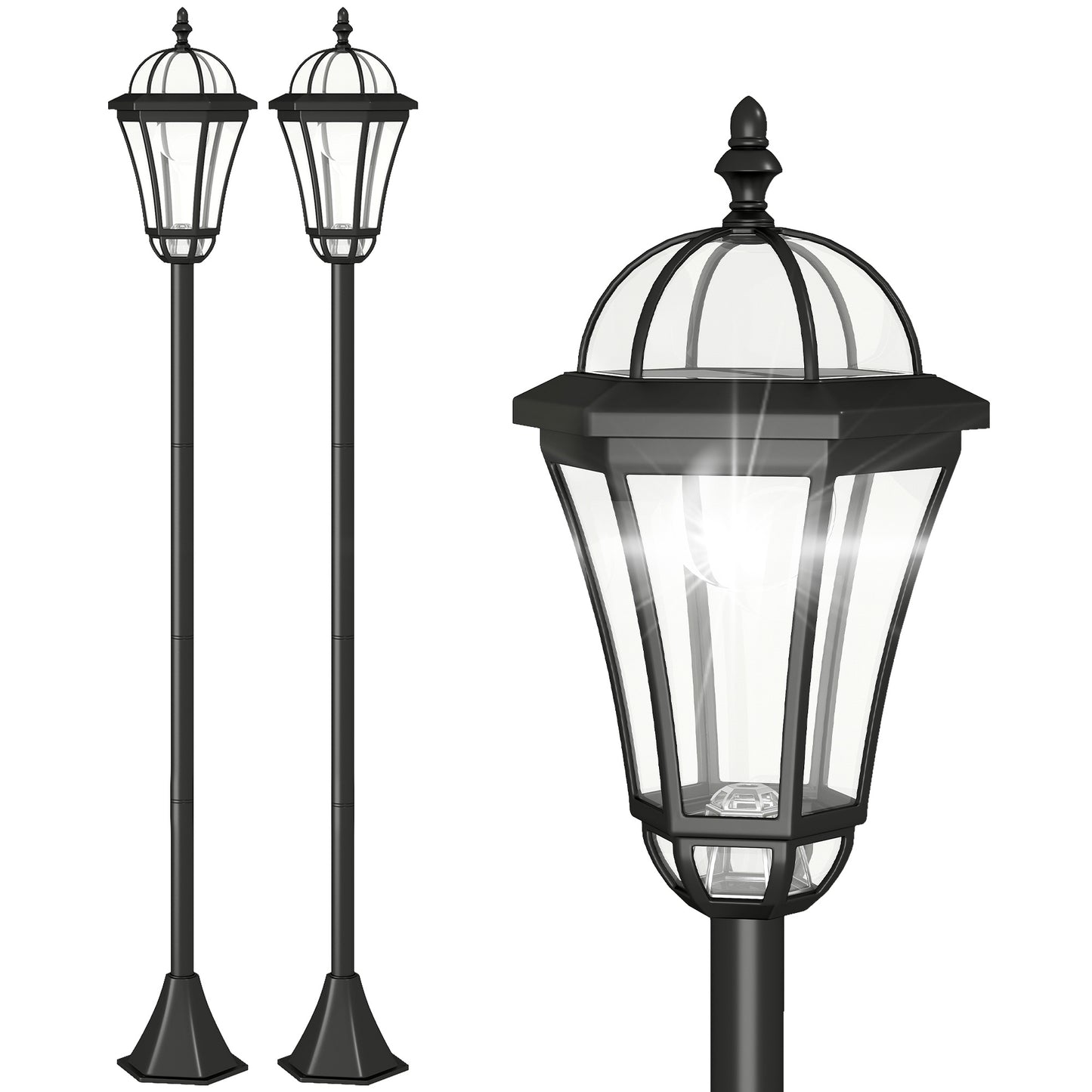 Photo of Outsunny 2 PCS 1.3M Garden Solar Lamp Post Lights Solar Powered LED Lantern Patio Pathway Walkway Outdoor Water-Resist Auto Switch 6 Hours Black in Black colour on a white background