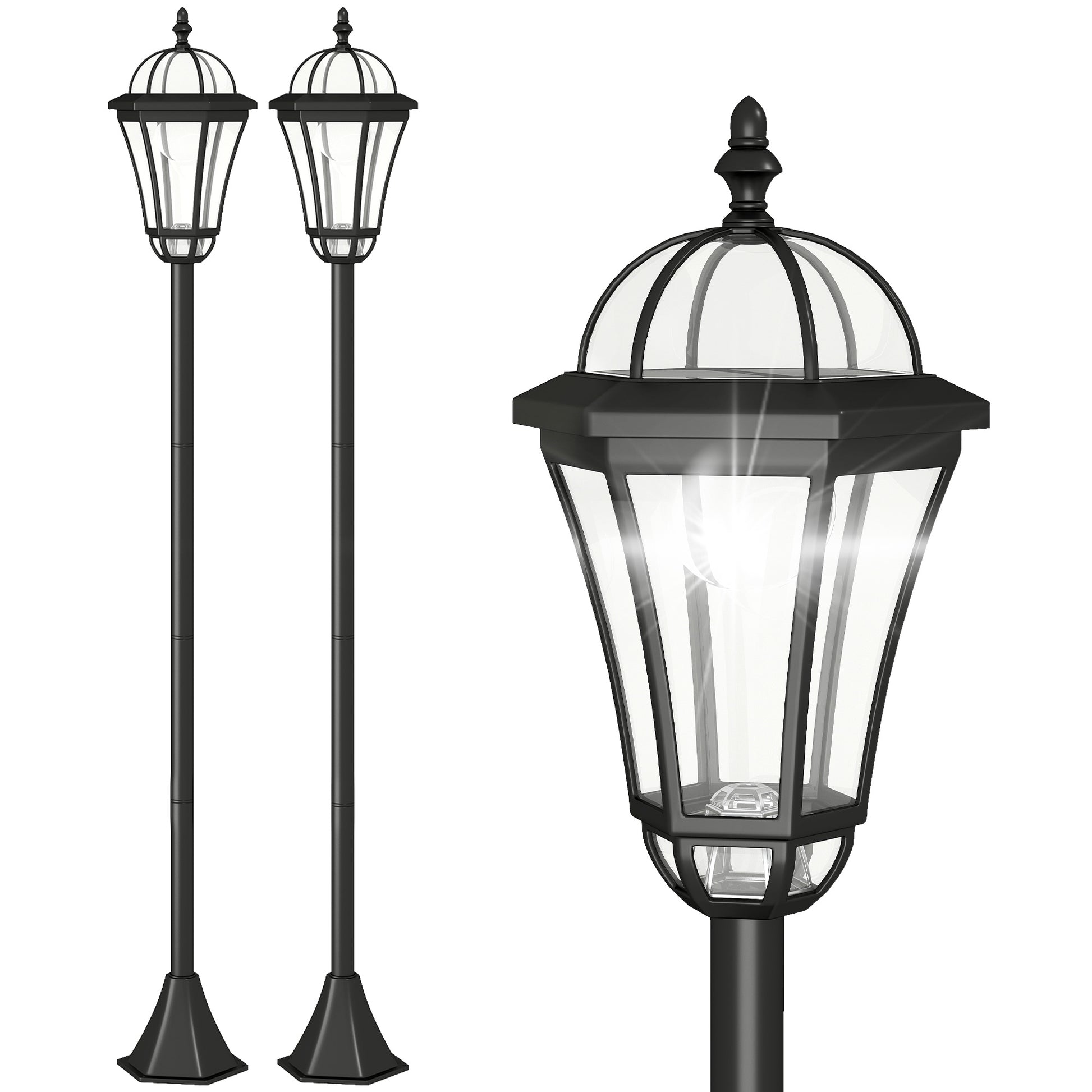 Photo of Outsunny 2 PCS 1.3M Garden Solar Lamp Post Lights Solar Powered LED Lantern Patio Pathway Walkway Outdoor Water-Resist Auto Switch 6 Hours Black in Black colour on a white background
