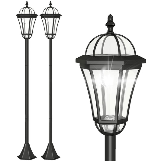 Photo of Outsunny 2 PCS 1.3M Garden Solar Lamp Post Lights Solar Powered LED Lantern Patio Pathway Walkway Outdoor Water-Resist Auto Switch 6 Hours Black in Black colour on a white background