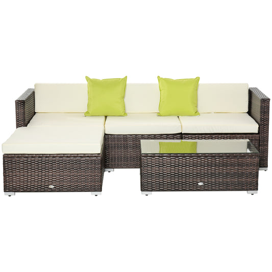 Photo of Outsunny Rattan Corner Sofa Set 4-Seater Outdoor Garden Sofa for Patio - Brown in Brown colour on a white background