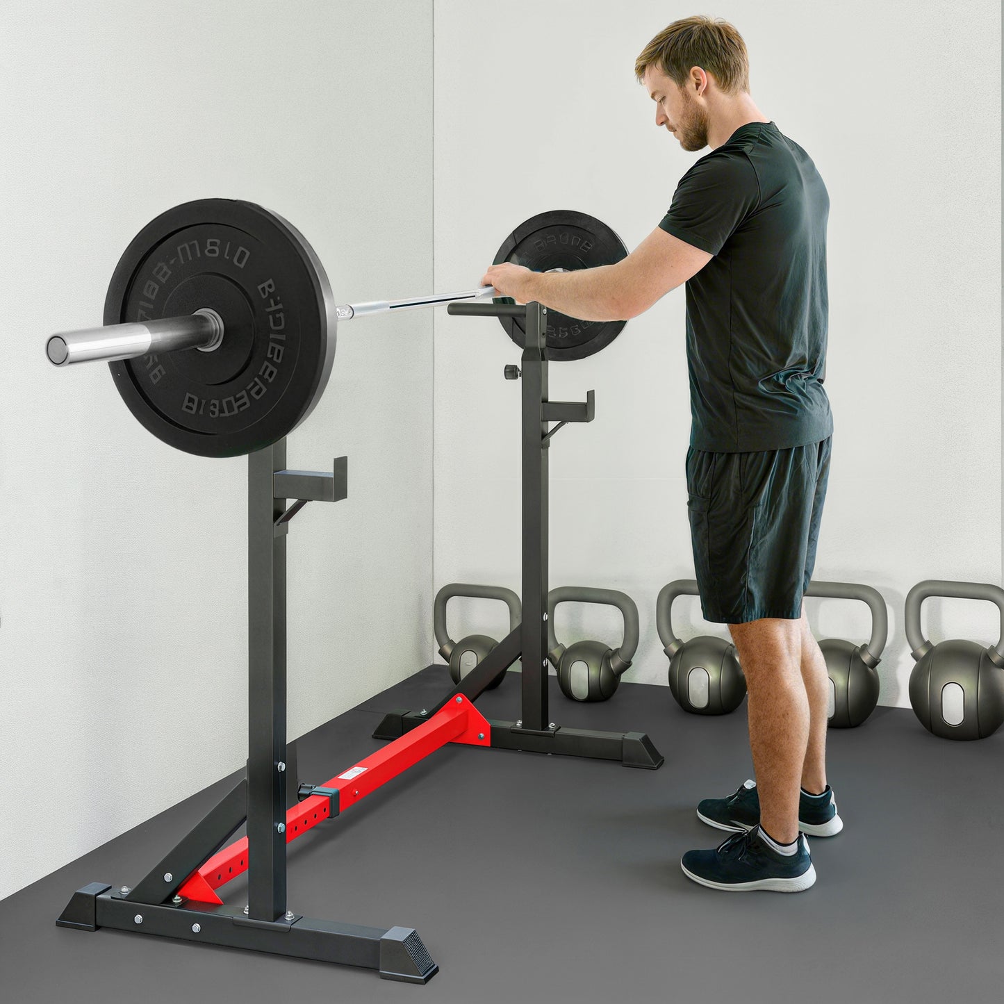 HOMCOM Barbell Rack, Width and Height Adjustable Dip Stand, Bench Press Rack for Home Gym Weight Lifting Fitness Workout, Max Load 150kg