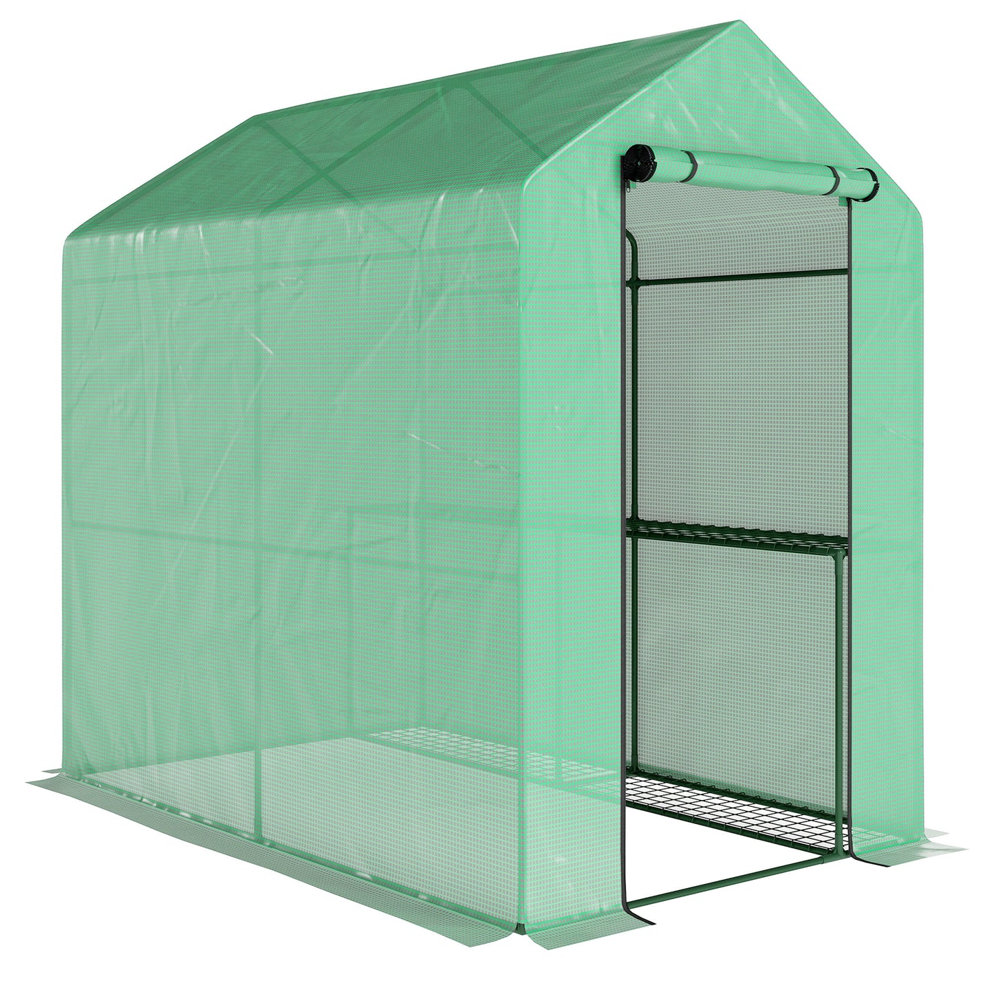 Photo of Outsunny 120 x 186cm Walk-In Greenhouse, with Shelves - Green in Green colour on a white background