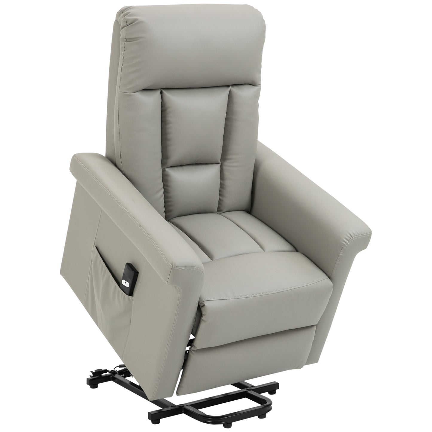Photo of HOMCOM Power Lift Chair Armchair for the Elderly, PU Leather Recliner Chair with Extended Footrest, Remote Control and Side Pocket, Grey in Grey colour on a white background