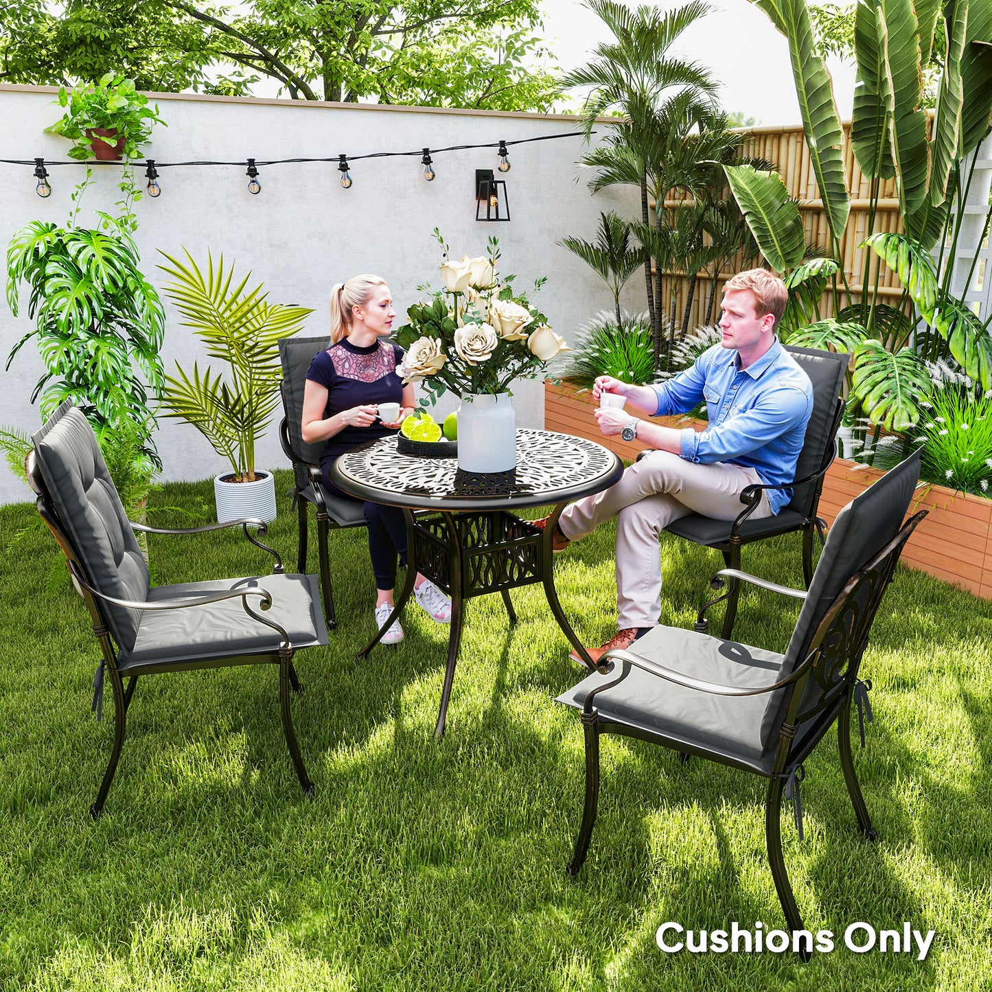 Outsunny Set of Four Padded Garden Seat Cushions - Light Grey