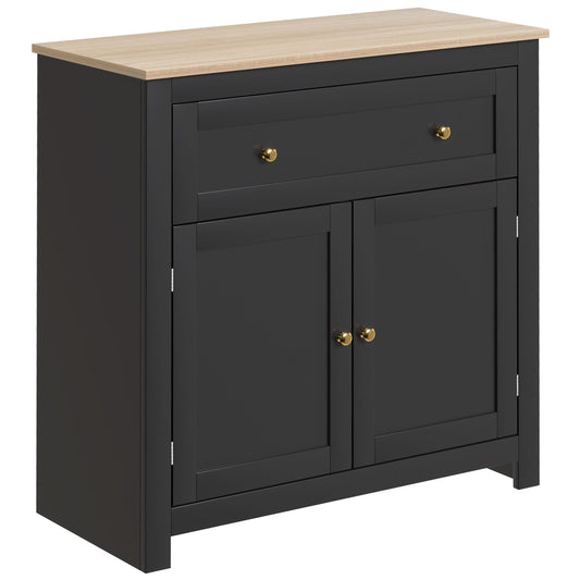 Photo of HOMCOM Sideboard Storage Cabinet, Modern Kitchen Cupboard with Adjustable Shelf, Drawer and Double Doors, Black in Black colour on a white background