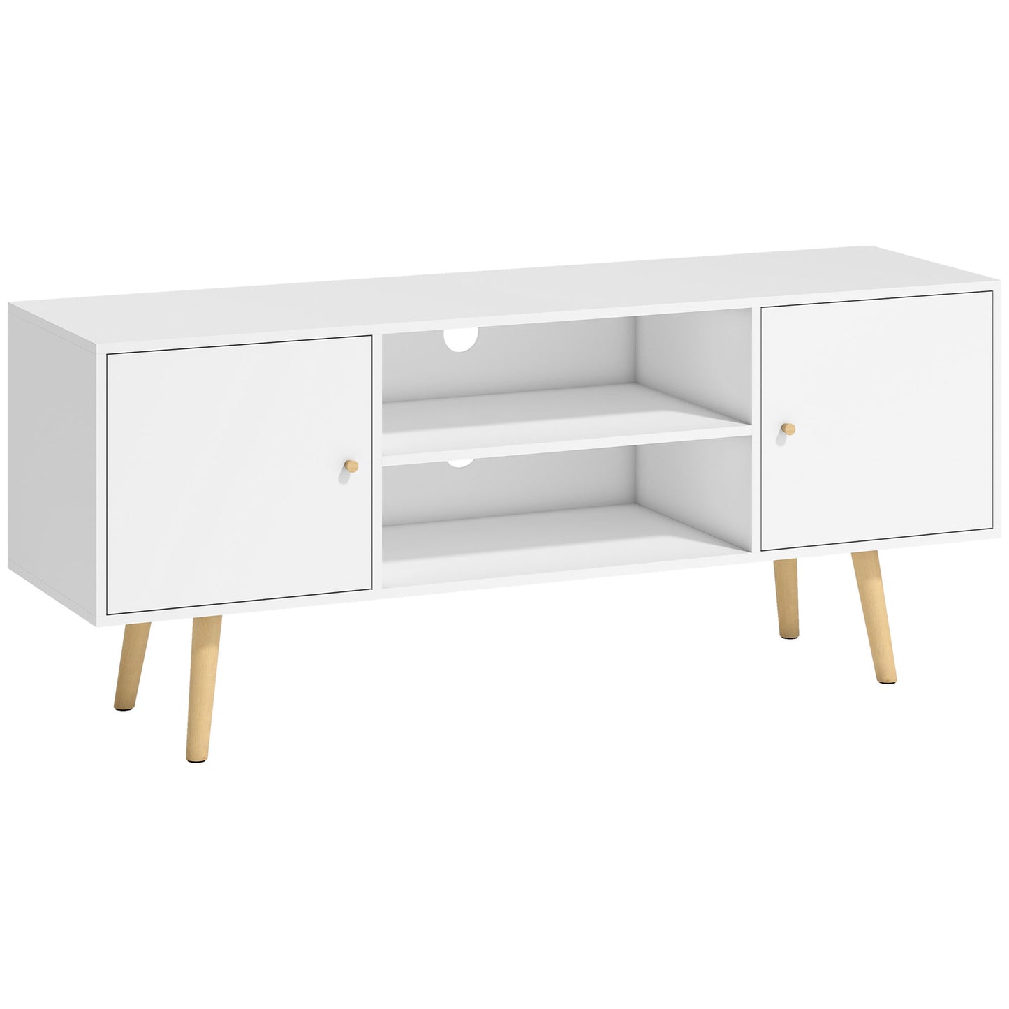 Photo of HOMCOM TV Stand Cabinet up to 55 Inches, TV Unit with Storage Shelves and Wood Legs for Living Room, Bedroom, White in White colour on a white background