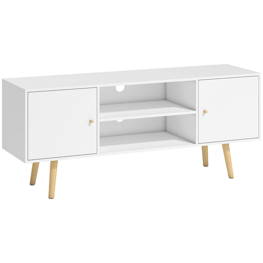 Photo of HOMCOM TV Stand Cabinet up to 55 Inches, TV Unit with Storage Shelves and Wood Legs for Living Room, Bedroom, White in White colour on a white background