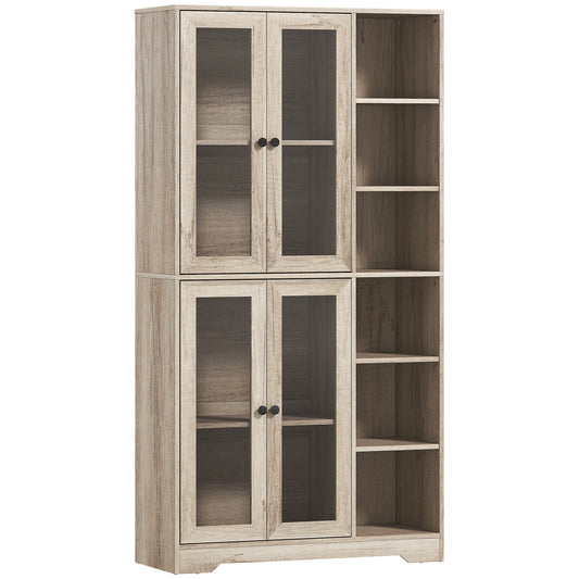 Photo of HOMCOM Multi-Storage Kitchen Cabinet, with Glass Doors - Grey Wood-Effect in Wood-Effect colour on a white background