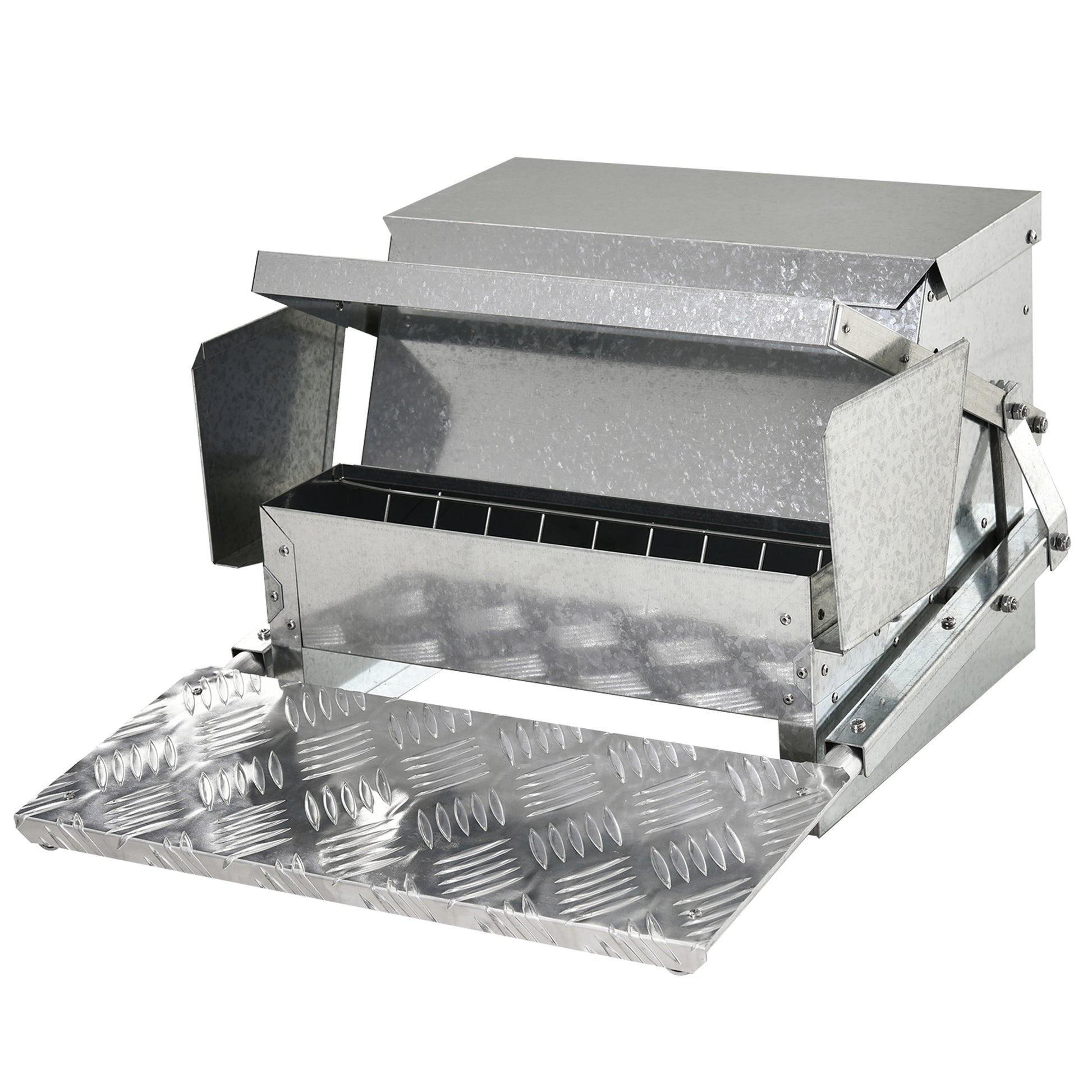 Photo of PawHut 11.5KG Automatic Chicken Poultry Feeder Rat Proof Treadle Self Opening with Galvanized Steel and Aluminium in Aluminium colour on a white background