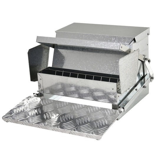 Photo of PawHut 11.5KG Automatic Chicken Poultry Feeder Rat Proof Treadle Self Opening with Galvanized Steel and Aluminium in Aluminium colour on a white background