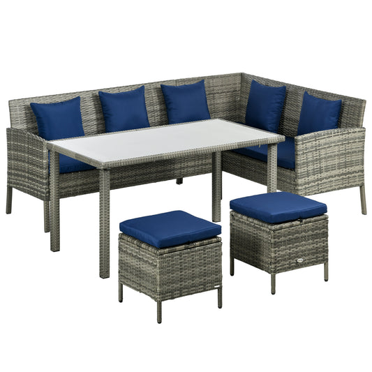Photo of Outsunny 5 Pieces Rattan Garden Furniture Set with Dining Table, Cushions - Dark Blue in Blue colour on a white background