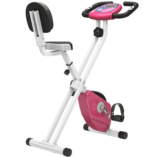 Photo of HOMCOM Folding Exercise Bike, Fitness Bicycle Indoor Trainer, 8-Level Magnetic Resistance Adjustable, with LCD Monitor, Pulse Sensor, Pink in Pink colour on a white background