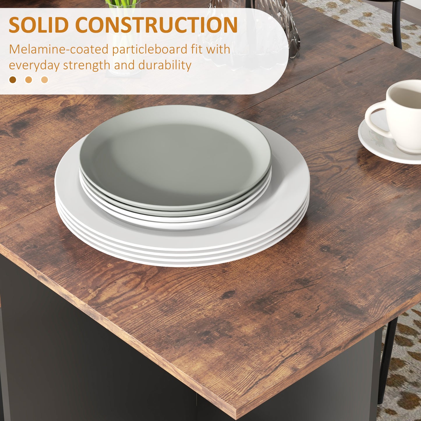 HOMCOM Folding Dining Table, Drop Leaf Table for Small Spaces, Foldable Table with Drawer and Storage Shelves for Kitchen, Dining Room, Rustic Brown