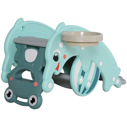 Photo of HOMCOM 3-in-1 Baby Rocking Horse Portable Slide Basketball Hoop Equipment Indoor Outdoor Playground Toy, Age 18-36 Months, Green in Green colour on a white background