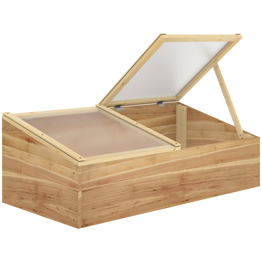Photo of Outsunny Wooden Cold Frame Greenhouse Garden Polycarbonate Grow House  with Independent Openable Top Covers for Flowers, Vegetables, Plants, 100 x 50 x 36 cm, Natural in Natural colour on a white background