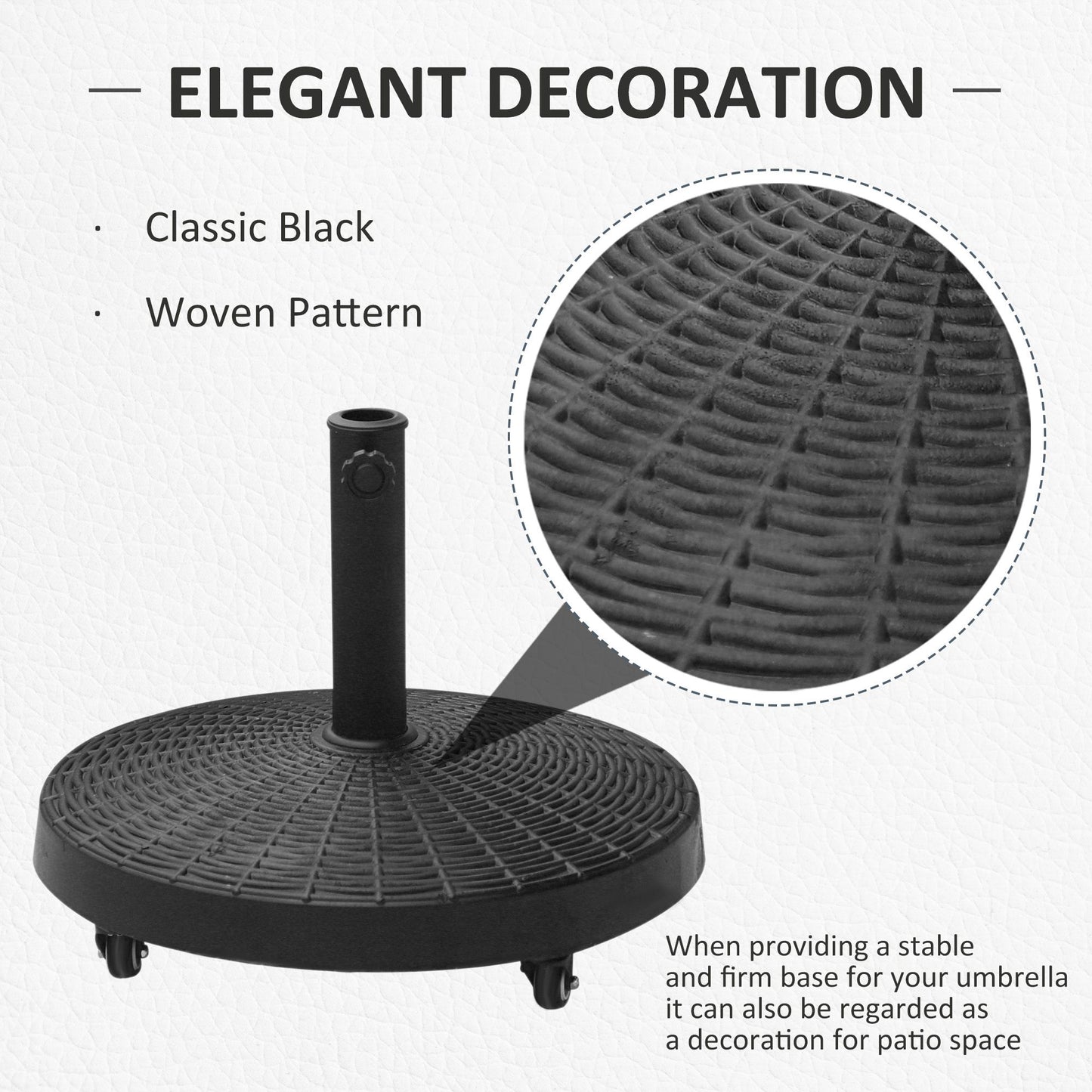 Outsunny 22.7 kg Garden Parasol Base with Wheels, Resin Outdoor Umbrella Stand Round Garden Sunshade Holder for 38 mm/48 mm Poles