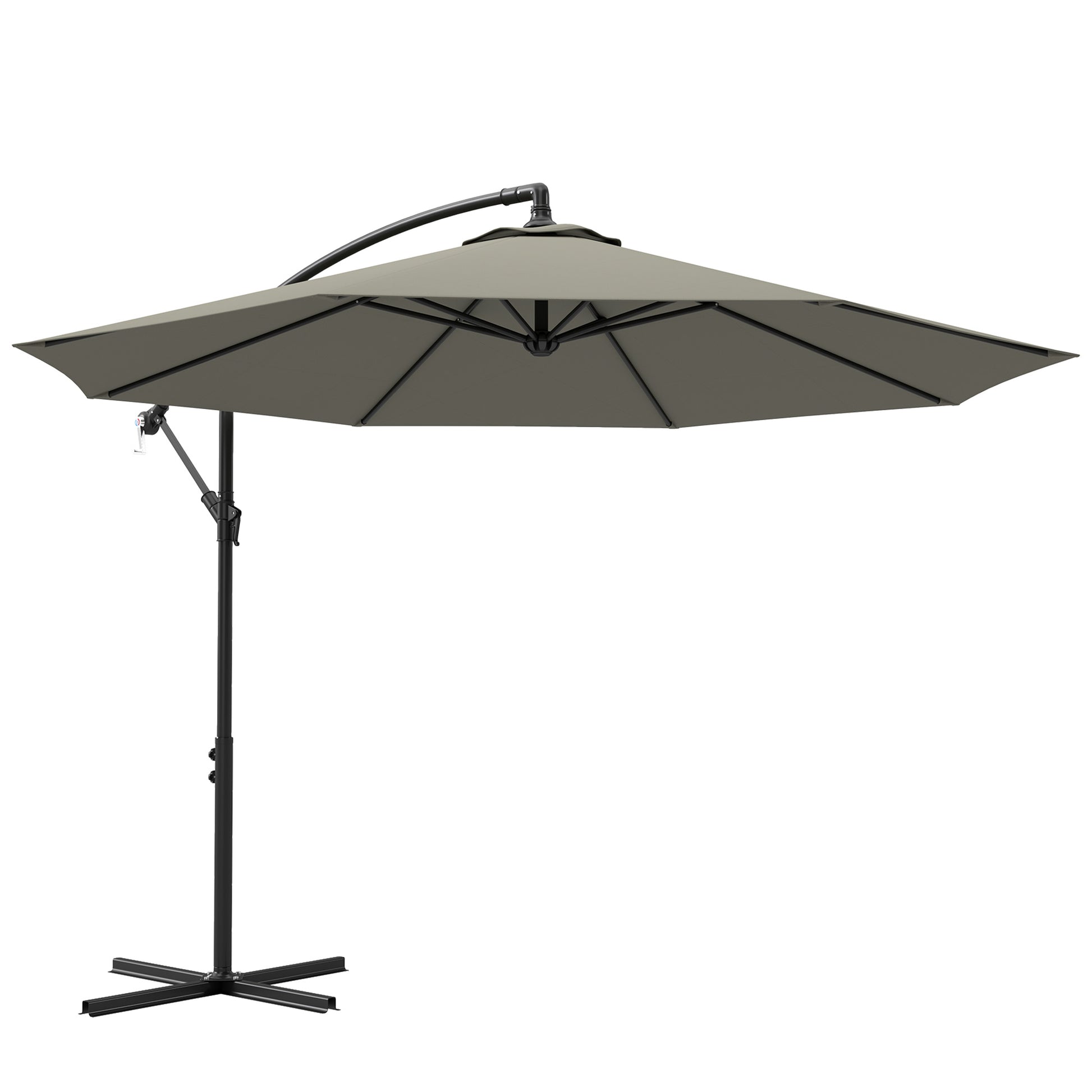 Photo of Outsunny 3m Overhanging Cantilever Parasol, with Cross Base - Light Grey in Grey colour on a white background