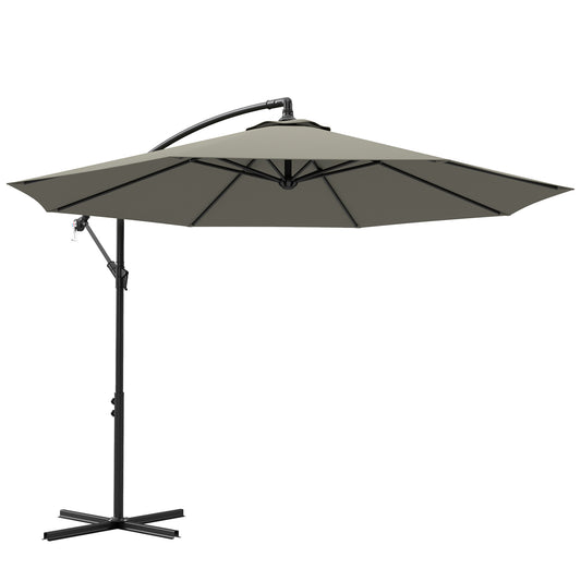 Photo of Outsunny 3m Overhanging Cantilever Parasol, with Cross Base - Light Grey in Grey colour on a white background