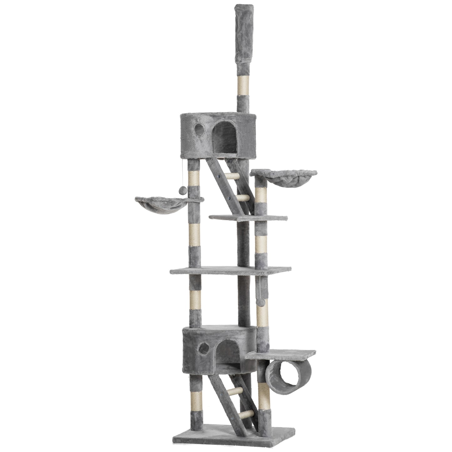 Photo of PawHut Floor to Ceiling Cat Tree for Indoor Cats, 240-260cm, Adjustable Height - Light Grey in Grey colour on a white background