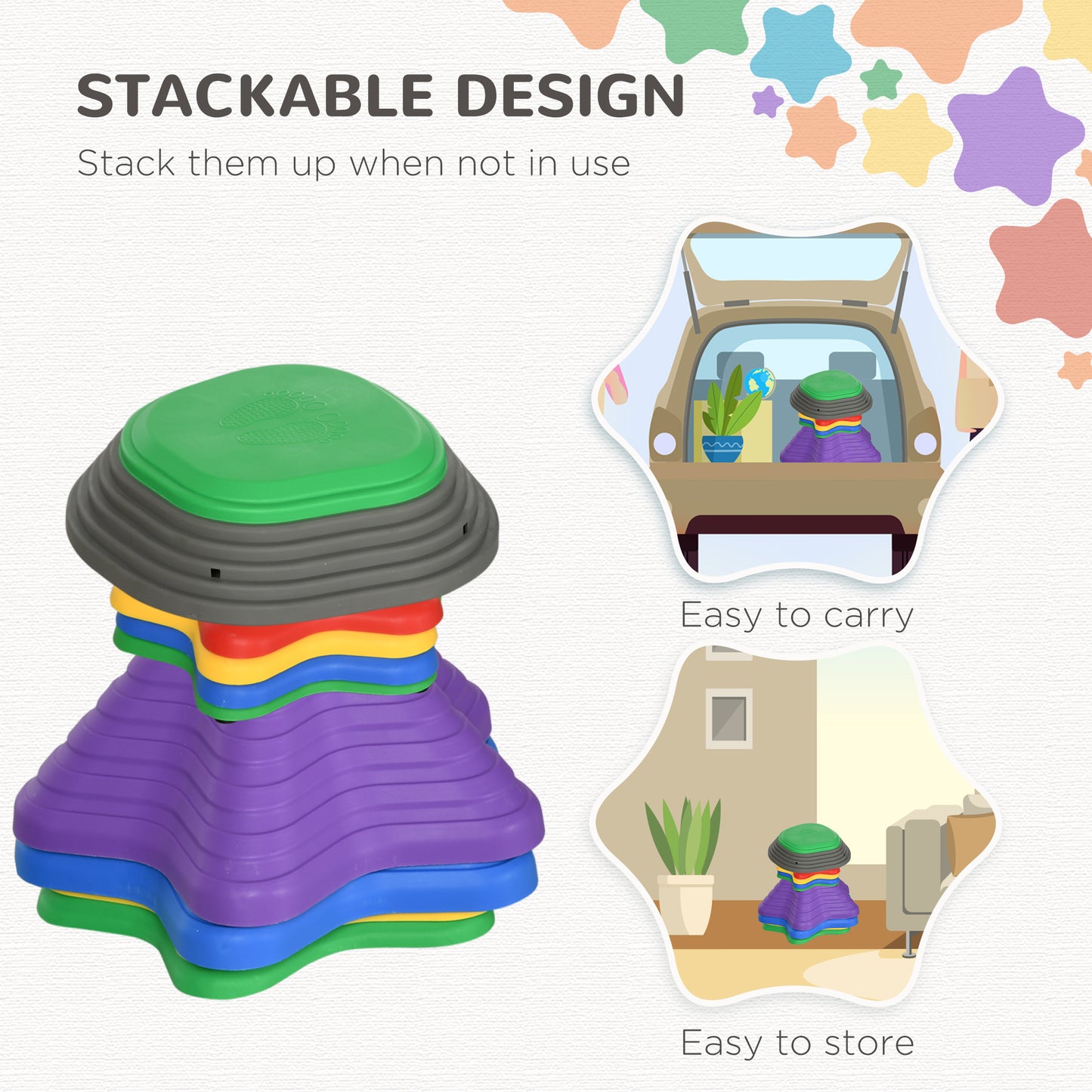 ZONEKIZ Stepping Stones Kids, 11 Pieces Balance Stones for Obstacle Course, Stackable Non-Slip Starfish Shape, Sensory Toys for Balance and Motor Skills Indoors, Outdoors