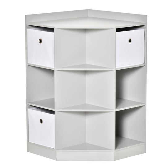 Photo of HOMCOM Kids Bookcase, 3 Tier Toy Organiser Storage Unit BookShelf with 3 Non-woven Fabric Drawers, Anti-tip Device, for Bedroom, Children's Room, Playroom, Grey in Grey colour on a white background