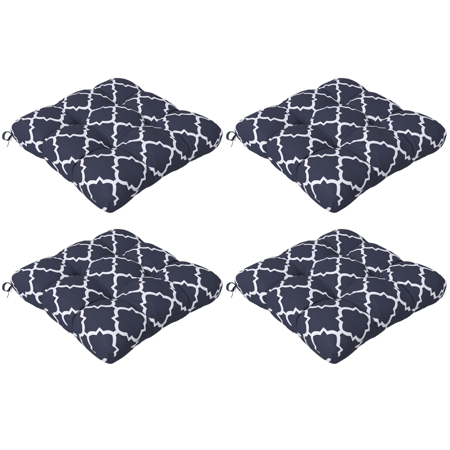 Photo of Outsunny 4-Piece Seat Cushion Pillows Replacement, Patio Chair Cushions Set with Ties for Indoor Outdoor, Blue in Blue colour on a white background