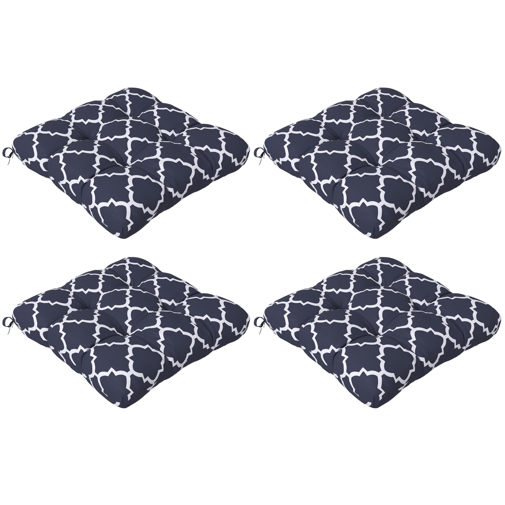 Photo of Outsunny 4-Piece Seat Cushion Pillows Replacement, Patio Chair Cushions Set with Ties for Indoor Outdoor, Blue in Blue colour on a white background