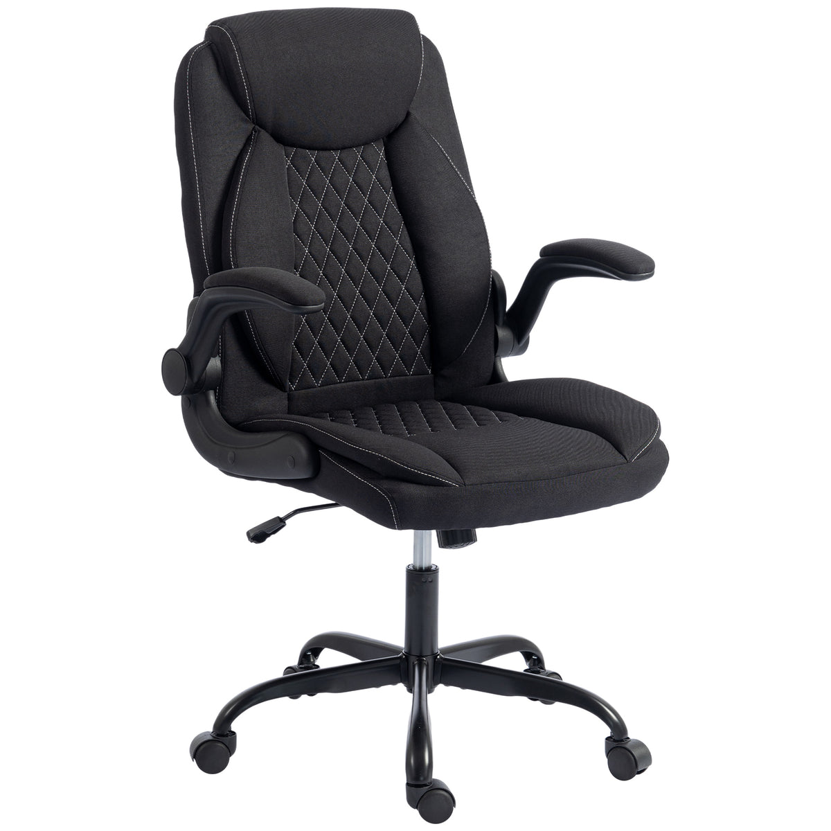 Photo of HOMCOM Linen-Look Computer Desk Chair, Executive Office Chair with Flip-Up Armrests and Thick Cushion, Black in Black colour on a white background