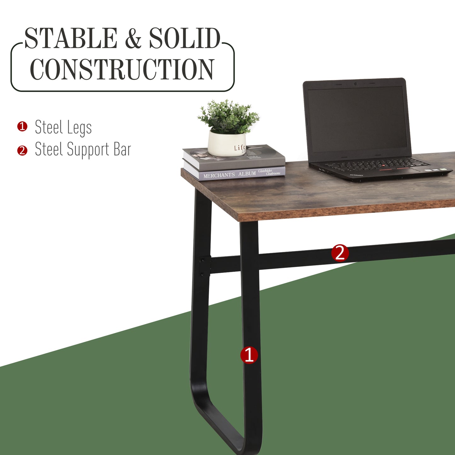 HOMCOM Industrial Writing Desk With Metal Legs, 115 x 58 x 74.5cm, Rustic Brown and Black