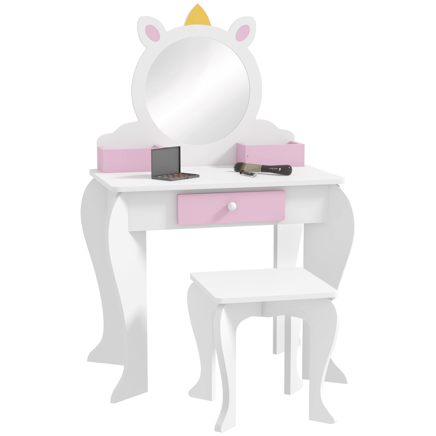 Photo of ZONEKIZ Unicorn-Design Kids Dressing Table, with Mirror and Stool - White in White colour on a white background
