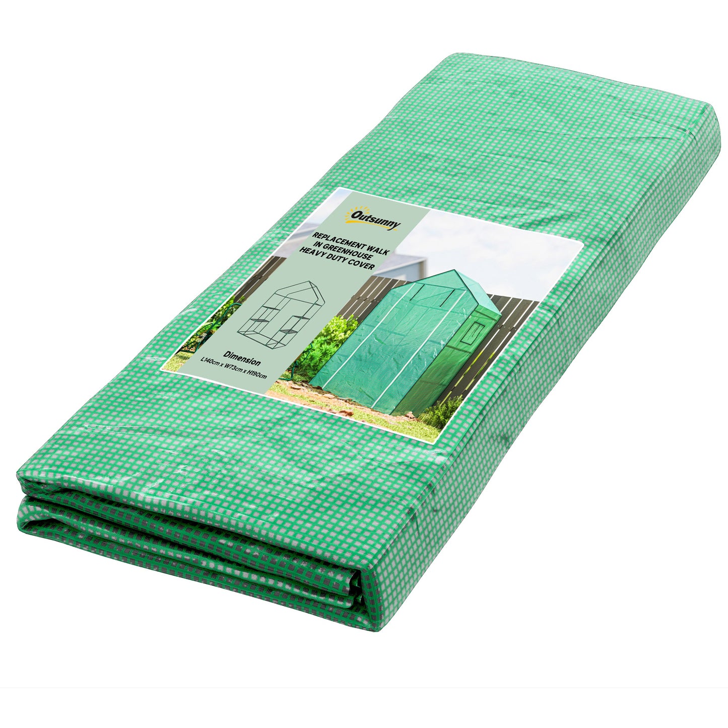 Photo of Outsunny Greenhouse Cover Replacement Walk-in PE Hot House Cover with Roll-up Door and Windows, 140 x 73 x 190cm, Green in Green colour on a white background
