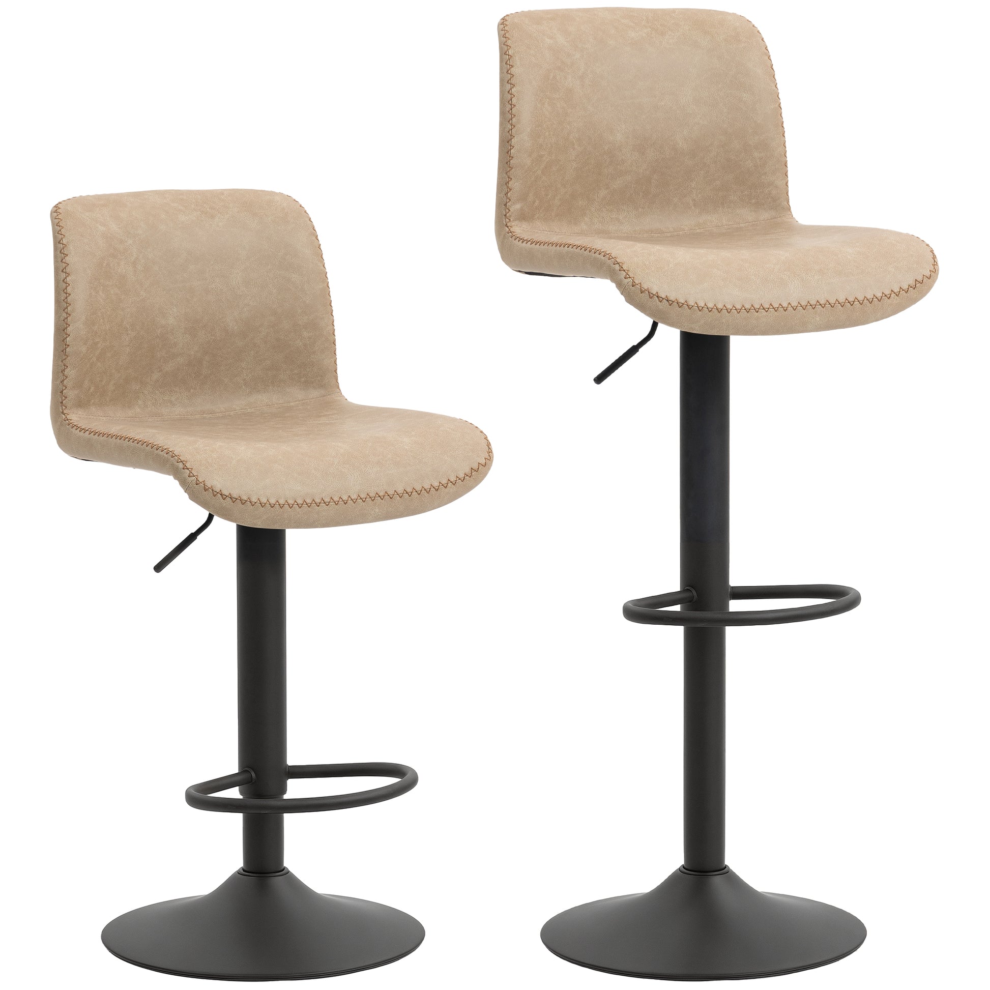 Photo of HOMCOM Bar Stools Set of 2, PU Leather Barstools with Backrest and Footrest for Kitchen, Counter, Breakfast Bar, Light Brown in Brown colour on a white background