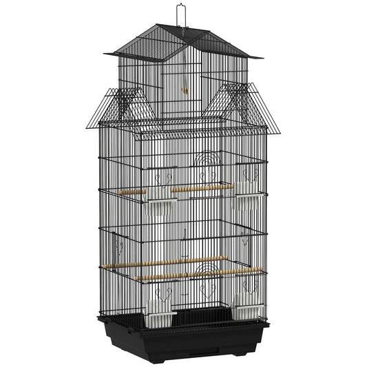 Photo of PawHut Metal Bird Cage with Plastic Swing, Perch, Food Container, Tray, Handle, for Finches, Canaries, 43 x 32.5 x 104cm in 104cm colour on a white background