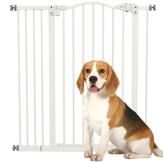 Photo of PawHut Pressure Fit Dog Stair Gate No Drilling Safety Gate Auto Close for Doorways, Hallways, 74-94cm Adjustable, 94cm Tall, White in White colour on a white background