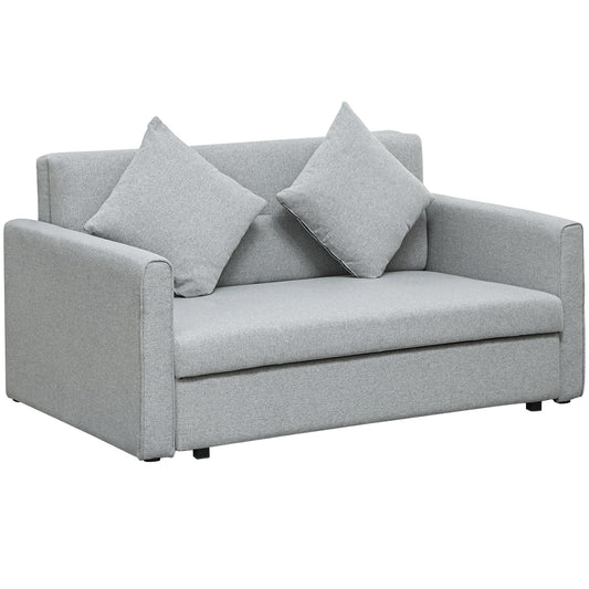 Photo of HOMCOM 2 Seater Sofa Bed with Hidden Storage, Pull Out Convertible Bed Settee, Modern Linen Loveseat Sofa Sleeper with 2 Cushions for Living Room, Guest Room, Light Grey in Grey colour on a white background