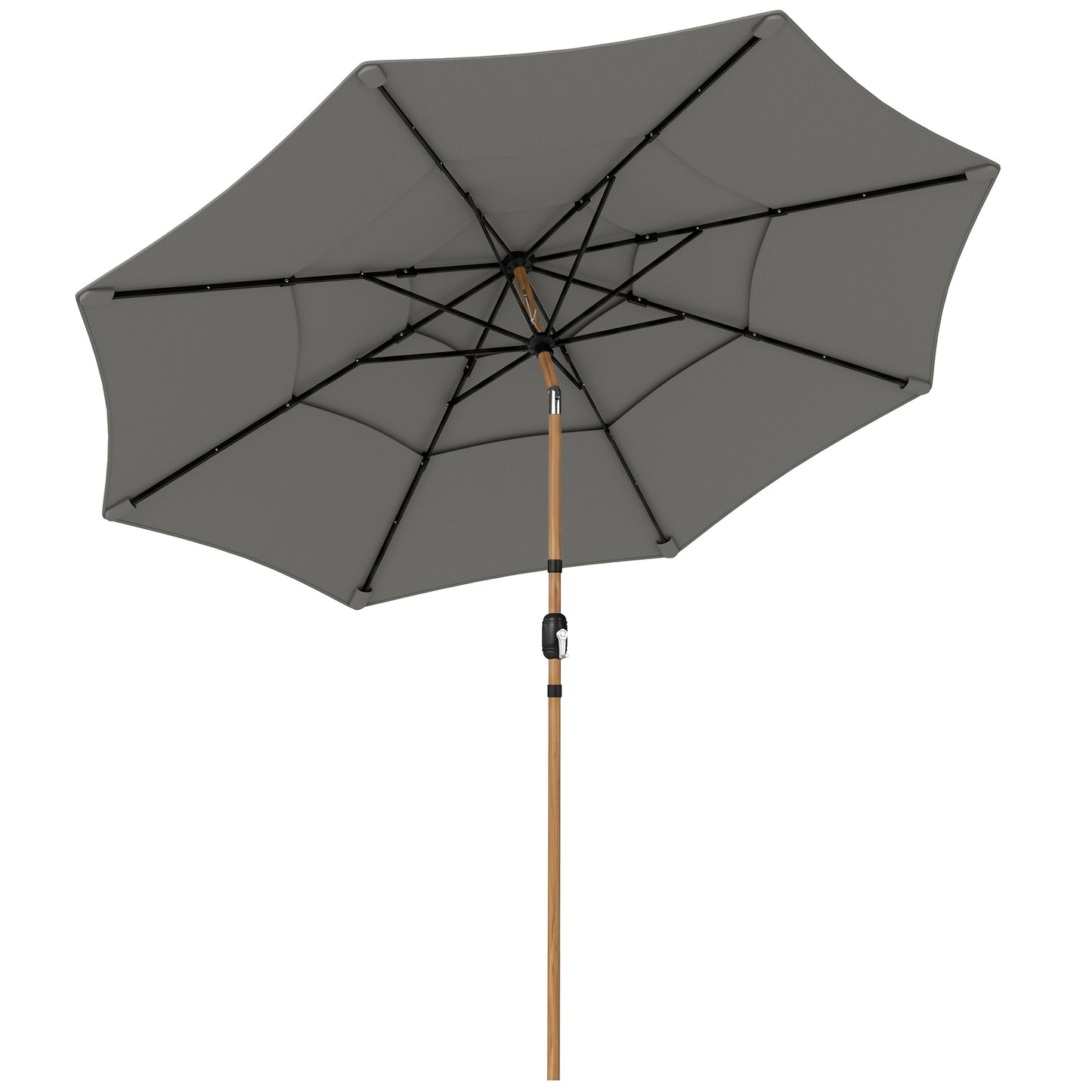 Photo of Outsunny Garden Parasol, Parasol Umbrella with 3-tier Roof, Crank Handle, Tilt Function, Polyester Canopy, Grey in Grey colour on a white background