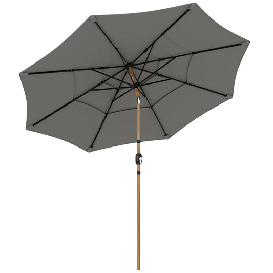 Photo of Outsunny Garden Parasol, Parasol Umbrella with 3-tier Roof, Crank Handle, Tilt Function, Polyester Canopy, Grey in Grey colour on a white background
