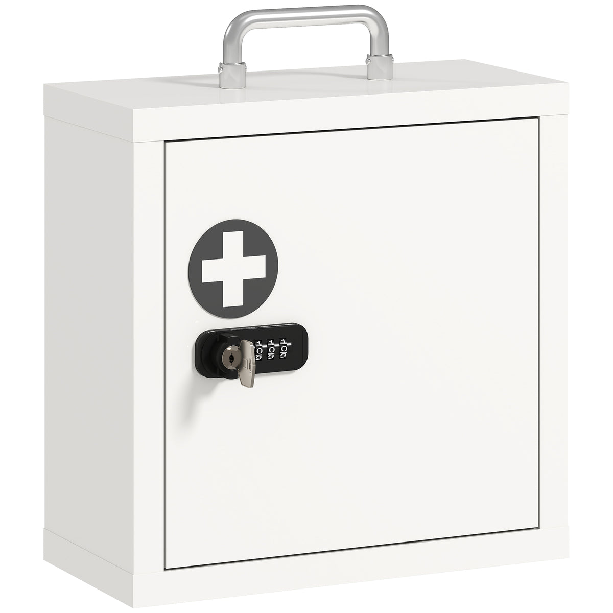 Photo of HOMCOM Wall Mount Medicine Cabinet with Combination and Key Lock, 2 Tier Stainless Steel First Aid Cabinet, White in White colour on a white background