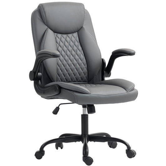 Photo of HOMCOM Faux Leather Office Chair. with Flip-Up Armrests - Charcoal Grey in Grey colour on a white background