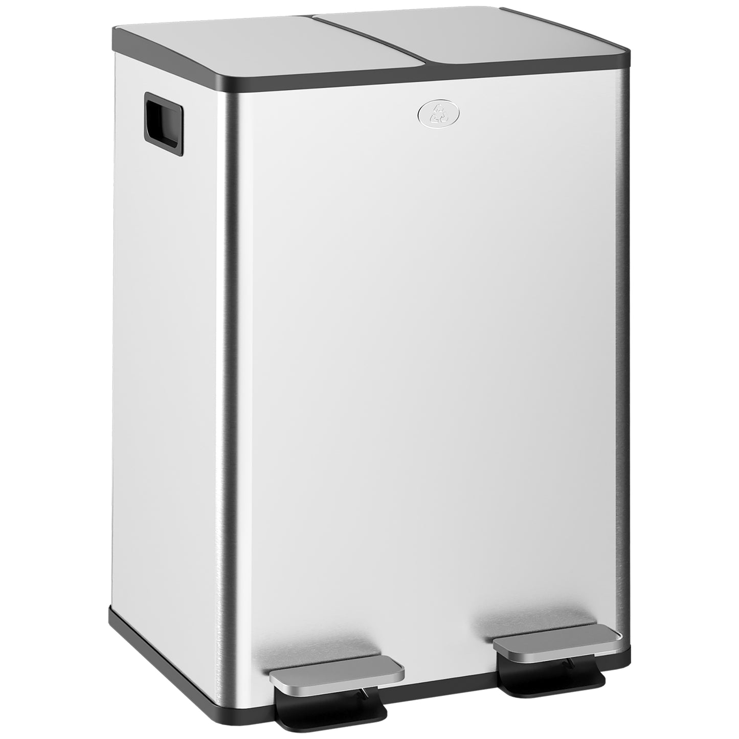 Photo of HOMCOM 56L Dual Compartment Stainless Steel Bin, with Deodoriser Holders - Silver Tone in Tone colour on a white background