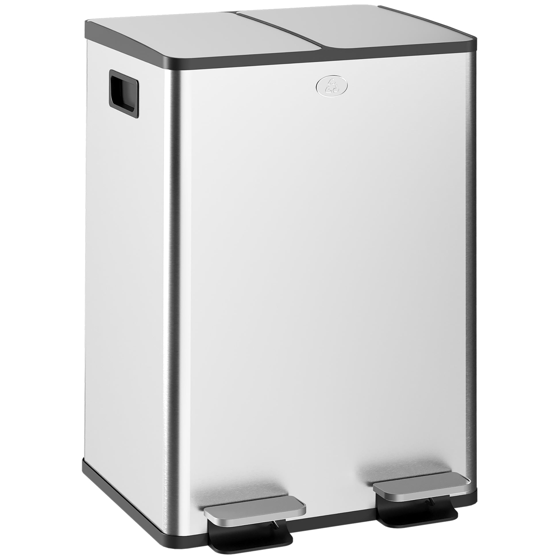Photo of HOMCOM 56L Dual Compartment Stainless Steel Bin, with Deodoriser Holders - Silver Tone in Tone colour on a white background