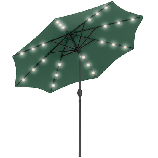 Photo of Outsunny 2.7m Patio Garden Umbrella Outdoor Parasol with Tilt Crank and 24 LEDs Lights (Green) in (Green) colour on a white background