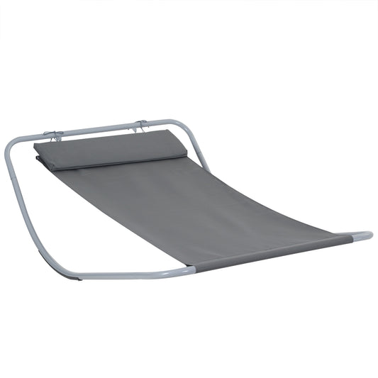 Photo of Outsunny Rocking Sun Lounger, Single Garden Lounger Sunbed with Headrest Pillows, Texteline Outdoor Rocking Chair Swing Hammock Daybed with Metal Frame for Patio, Terrace, 212 x 132 x 66 cm, Grey in Grey colour on a white background